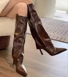 HALEY PESCA CERCAポインテッドトゥボリュームカバーロングブーツ