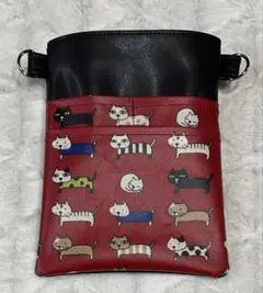 ナースポーチ・オーガナイザー（ハンドメイド） 合皮&ラミネート（猫柄レット）