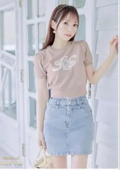 ミシェルマカロン ダブルベルトデニムミニスカートインナーパンツ付き ライトブルー