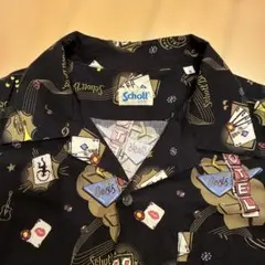 Schott アロハシャツ カジノ柄 総柄 レーヨン混オープンカラー 長袖M相当のサムネイル