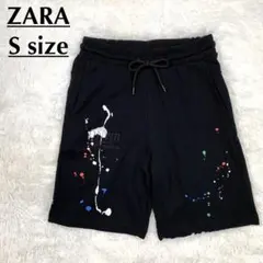 ZARA ザラ ペイント プリント ショートパンツ スウェットパンツ ブラック