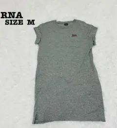 【こなれ感】RNA ロゴ刺繍 チュニック ワンピース M グレー 綿[490]