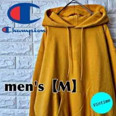 W37【Champion】目無しパーカー【メンズM】マスタード