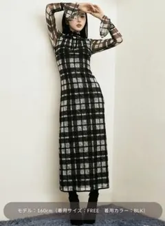 Darich パイピングチェックレースロングワンピース BLK F-S