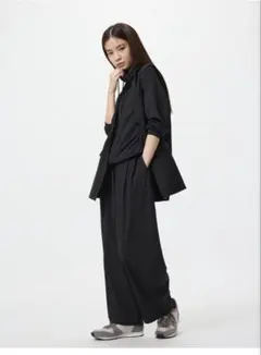 ウルトラストレッチアクティブワイドパンツ　丈短めXL 黒色