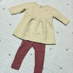 【プチバトー2点set】ハート柄キルティングチュニック＆レギンス 74cm12m