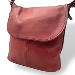 良品 504 OLD COACH ショルダーバッグ フラップ レザー レッド