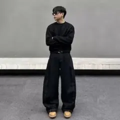 極太ワイド ブラックデニム M バギーデニム 韓国ストリート - メルカリ