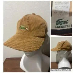 80s LACOSTE コーデュロイ キャップ ベージュ 旧ロゴデザイン