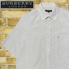 BURBERRY 古着 半袖 ボタンダウンシャツ ストライプ 紫 M