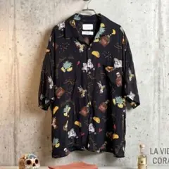 極美品✨稀少✨レーヨン100% メキシカン総柄 オープンカラーシャツXLブラックのサムネイル