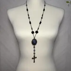 フェアリーグランジy2kゴスロリロザリオカメオ十字架黒バラアンティークネックレス