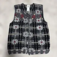 ☆ローラアシュレイ☆LauraAshley 可愛い刺繍入りグレーのニットベスト