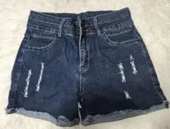 デニムショートパンツ ダメージ加工 LLサイズ レディース ハイウエスト