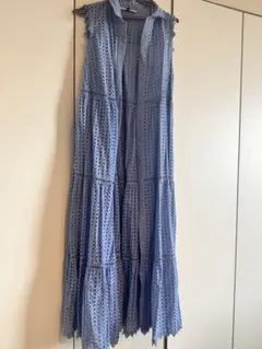ライトブルー ノースリーブ ロングシャツワンピースのサムネイル