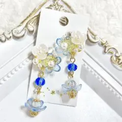 ハンドメイドイヤリング【No.05】痛くない 蝶バネ 花 パール ガラス 綺麗