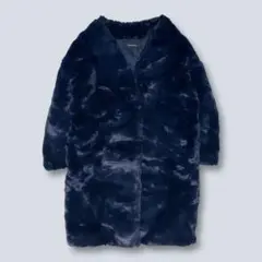 【美品】 JEANASIS ボリュームファー ノーカラーコート 濃紺 ネイビー