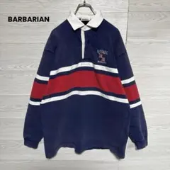 90s BARBARIAN カナダ製 ラガーシャツ 刺繍 ボーダー スウェットのサムネイル