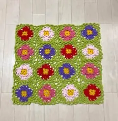 手編み マルチカバー フラワーモチーフ ブランケット ひざ掛け