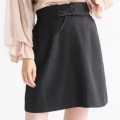 Honeys レースアップ台形ミニスカート ハイウエスト ブラック