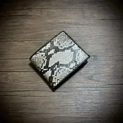 パイソン レザー 折財布 二つ折り 財布 蛇革 ミニ財布 ナチュラル