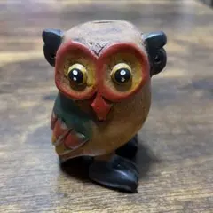 フクロウ 木製 置物 木彫り インテリア　笛