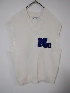 ザラ　ニットベスト　レディースM～L相当　白色　Vネック　レーヨン　ポリエステル