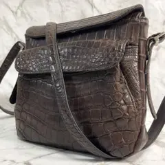 美品　JRA認定　マットクロコダイル　レザー　ショルダーバッグ 斜め掛け　茶色
