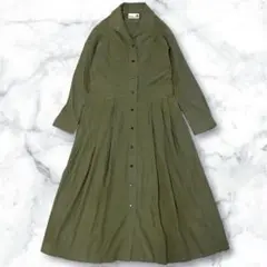 Michel Beaudouin ロングシャツワンピース オリーブ色　ギャザー
