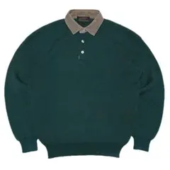 90s Eddie Bauer 襟つきウールニットグリーン ベージュ ツートン