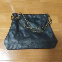 ブラックレザーキルティングトートバッグ