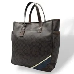 良品 1746 COACH トートバッグ ヘリテージ シグネチャー PVC 茶