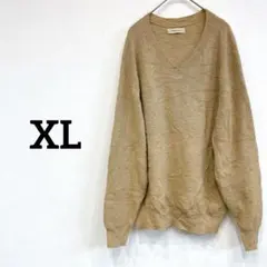 美品✨セーター ニット【XL】冬服 ブラウン キャメル Ｖネック 長袖 無地