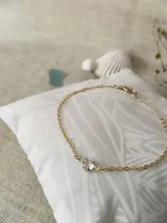 ハートジルコニア♡　14kgpゴールドチェーン　華奢ブレスレット