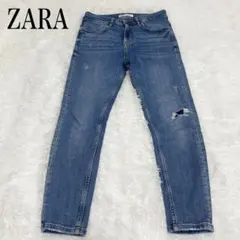 美品✨ザラ　ZARA デニム　パンツ　スキニー　水色　ブルー　青　ダメージ　細身