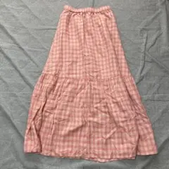 Samansa Mos2ピンクギンガムチェックロングフレアスカート新品