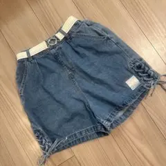 デニムハーフパンツ ウエストベルト付き