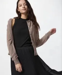 ユニクロ レディス メリノクルーネックカーディガン￼ XL brown 毛100