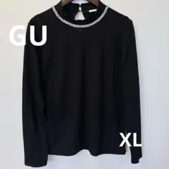 GU ハイネック 長袖 パール付き　黒　XL