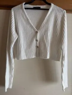 Bershka ホワイト クロップドカーディガン S