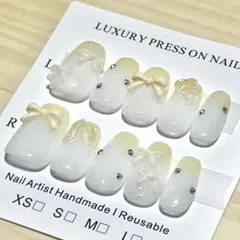 【オーダー】ネイルチップ リボンネイル イエローネイル