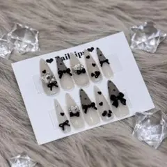 ネイルチップ 韓国 ワンホン フレンチガーリー 量産型 地雷系 黒 オタク