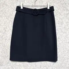 【日本製】トランスワーク ベルト付 タイト スカート 9AR ネイビー ウール混のサムネイル