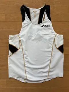 アシックス 陸上 シングレット XL タンクトップ マラソン 白 黒 ゴールド