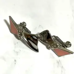 イヤリング リボン ピンク シルバー 上品 大人可愛い ビジュー ロング