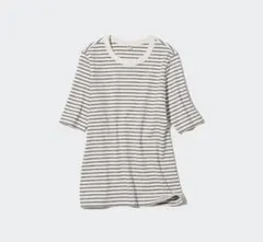 UNIQLO リブボーダークルーネックT（五分袖）