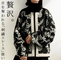 アンティカ　刺繍ノーカラーレースジャケット