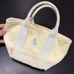 ラルフローレン ミニキャンバストートバッグ アイボリー　水色　ビックポニー刺繍