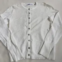 ZARA ビジューボタンカーディガン　長袖トップス　白　ザラ　L