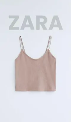 ZARAザラ M-L クロップドスパゲッティストラップリブキャミソール